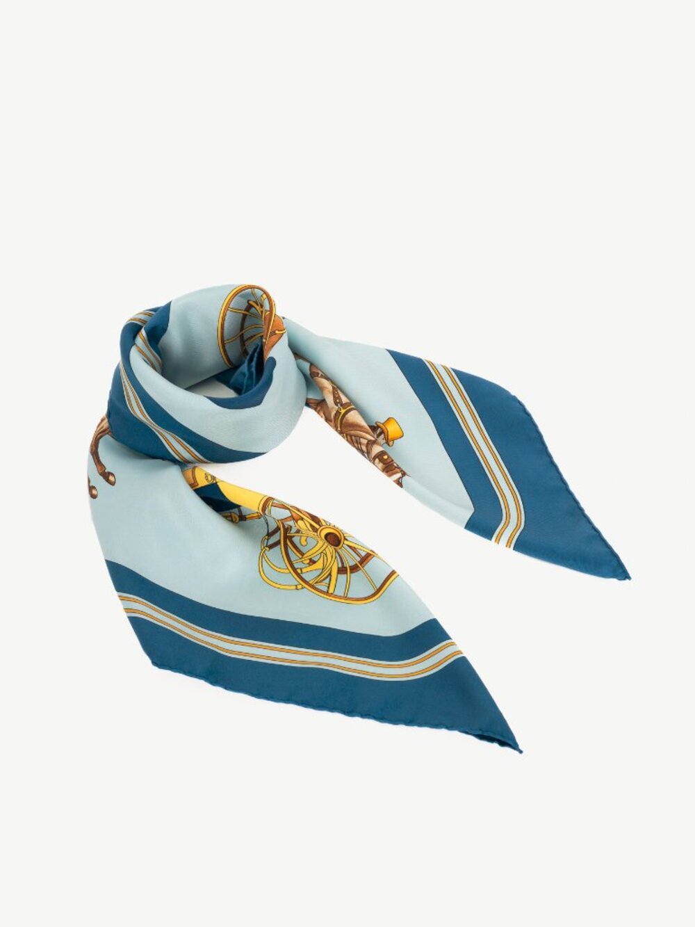 Hermes Blue "Coach & Saddle" Print Silk Square Scarf